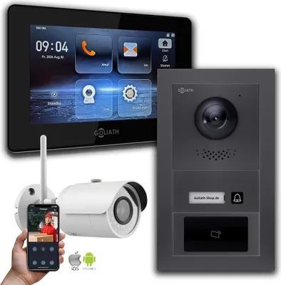 Image de Sonnette vidéo Goliath 2 fils : 7 pouces 1 moniteur, RFID, anthracite, caméra Wifi : Boîte d'encastrement : 7 pouces en noir Sélection du moniteur : 7 pouces en noir Boîte de montage de la sonnette : Boîte d'encastrement