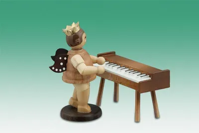 Produktbild von Holzfigur Musikantenengel am Klavisett mit Krone natur Höhe 6,5cm NEU
