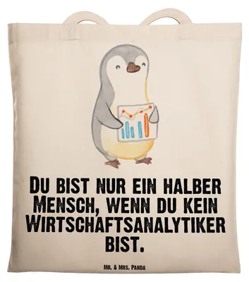 Produktbild von Mr. & Mrs. Panda Einkaufstasche Wirtschaftsanalytiker Herz - Transparent - Geschenk, Tote Bag, Baumwollbeutel, Schultasche, Tasche, Shopping, Laptoptasche