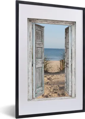 Produktbild von MuchoWow® Gerahmtes Poster Düne - Strand - Aussicht - Sommer 40x60 cm - Poster mit Schwarzem Bilderrahmen Wandposter Rahmen Foto Bilder - Poster in Rahmen