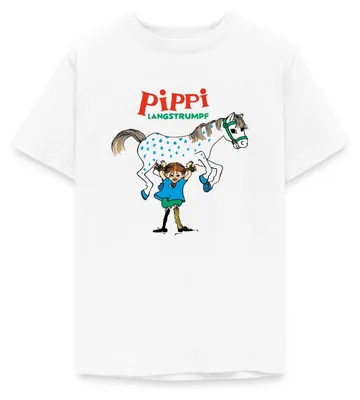 Produktbild von Spreadshirt Pippi Langstrumpf Pippi Hebt Kleiner Onkel Teenager T-Shirt, 134/146 (9-11 Jahre), Weiß