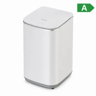 Produktbild von HAVA Mini Waschmaschine 3 kg – Vollautomatische Waschmaschine mit 40/60 °C Heißwäsche, 8 Programmen, 750 U/min, Ablaufpumpe & 4 Wasserständen –Kompakt, KI-generiertes Bild