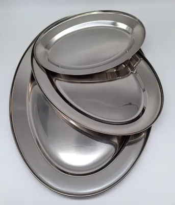 Produktbild von 3 er Set Servierplatten Oval Edelstahl 50 40 und 30 cm Serviertablett Servierteller