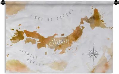 Produktbild von MuchoWow® Wandteppich Wandbehang Karte - Aquarell - Japan 60x40 cm Tapisserie Dekoration Wandtuch - Wanddekorationen