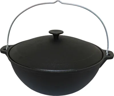 Produktbild von Kazan aus Gusseisen mit Deckel und Bügel 10 Liter Wok Kasan Asien Schmortopf Camping 10L m5101 HF5101