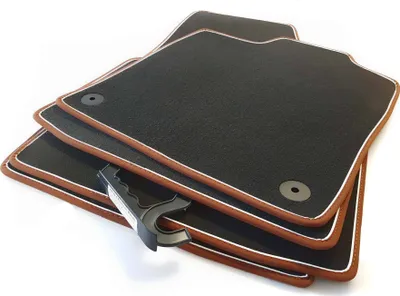 Produktbild von Fußmatten passend für VW ID4 ID.4 (4-teilig) Premium Velours Automatten Matten Innen Braun - Weiß