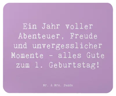 Produktbild von Mr. & Mrs. Panda Mouse Pad Spruch 1. Geburtstag Abenteuer - Lavendeltraum - Geschenk, laptop mauspad, Happy Birthday, Babygeburtstag, mousematte, Geburtstagsgeschenk