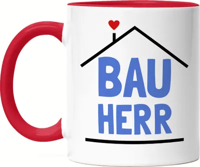 Produktbild von Bauherr Tasse Hausbau Richtfest Häuslebauer Geschenk Einzug Eigenheim Spruch Lustig Tasse Rot
