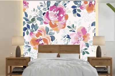 Produktbild von MuchoWow® Fototapete für Wohnzimmer oder Schlafzimmer Wandtapete Vinyl Motivtapete Blumen - Rosen - Aquarell - 220x220 cm - Tapeten