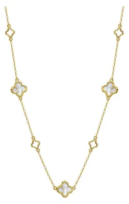 Produktbild von Suzan Gold® 925 Silber Halskette Damen vergoldet mit Perlmutt-Kleeblatt | AuroraLuck – Elegante Gliederkette, wasserfest & | Geschenk für Frauen