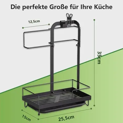 Productafbeelding van Spoelbak-organizer met afvoerpan en sponshouder - Ruimtebesparend keukenaccessoire