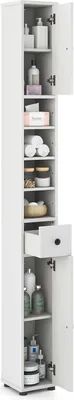 Produktbild von GOPLUS Badezimmerschrank hoch, Hochschrank mit Schublade, verstellbare Ablagen, offenes Fach, Badschrank schmal für Badezimmer, Wohnzimmer (Weiß)
