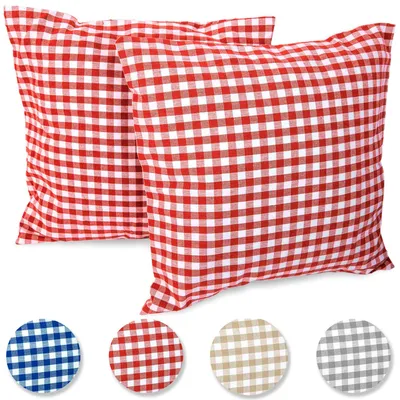 Produktbild von Set mit 2 Kissenbezügen, 50 x 50 cm, rot-weiß kariert, 100 % Baumwolle