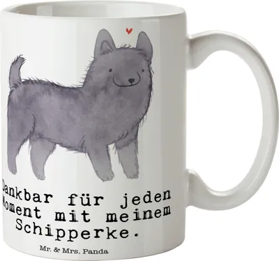 Produktbild von Mr. & Mrs. Panda Teetasse Schipperke Moment - Weiß - Geschenk, Pott, Belgische Hunderasse, Geschenktasse, Becher, Tasse, Kaffeebecher