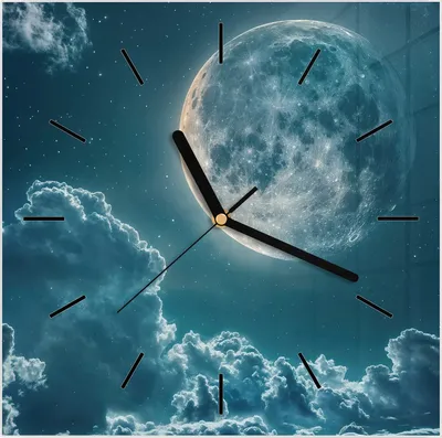 Produktbild von Wanduhr aus Glas mit Motiv Mond über Wolken- 30 x 30 cm - inkl. Aufhängesystem