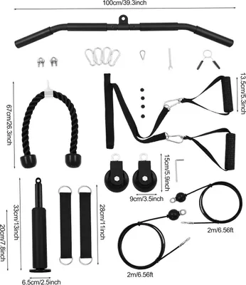 Obrázek produktu pro Kabelový kladkový systém - domácí fitness kabelový kladkový stroj - lat pulldown - triceps - trenažér předloktí - trénink hrudníku - silový trénink - černý