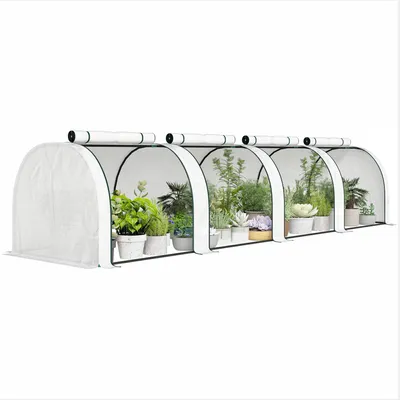 Image de Tente d'hivernage pour plantes - Serre - 395 x 80 cm - Polyéthylène et acier - Porte à enroulement - Blanc