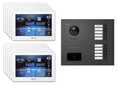 Produktbild von Goliath Premium 2-Draht GL-HB1010A.1 Video-Türsprechanlage, 10 Familien, 10× 7 Zoll Weiß, Anthrazit, Aufputz