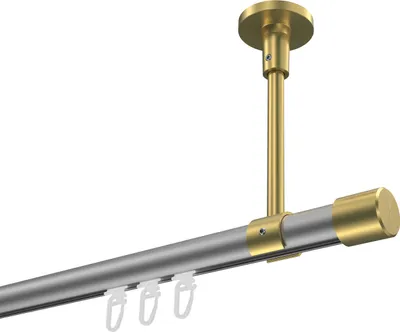 Produktbild von Interdeco Innenlaufstange / Gardinenstange mit Innenlauf Silbergrau / Messing-Optik, Typ Sonette Santo (Kappe) Deckenmontage, 20 mm Ø 1-läufig, 520 cm