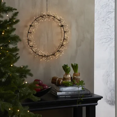 Produktbild von LED Lichtkranz Flower - Türkranz - 270 warmweiße Dew Drop LED - D: 30cm - Indoor - schwarz