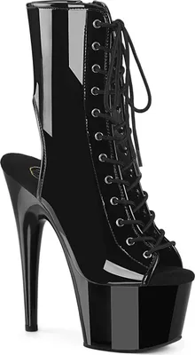 Produktbild von ADORE-1016 Pleaser Damen High-Heels Peep-Toe Plateaustiefeletten schwarz Lack