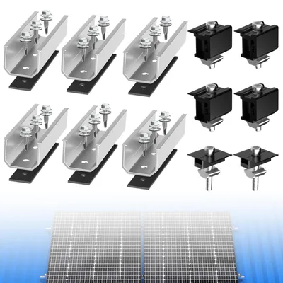 Produktbild von Solarpanel PV Halterung Trapezblech Flachdach Montage + Schiene Verstellklemmen Für 2 Module