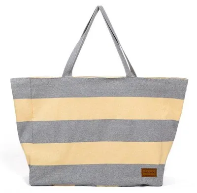 Immagine prodotto di Grandi borse da spiaggia per tutta la famiglia - Reversibili, a righe e con finiture lucide, grandi - 50x40, borsa in legno di sandalo grigio