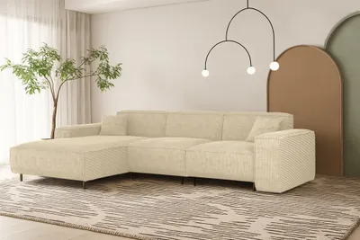Produktbild von Ecksofa Designersofa GLORIA in Stoff Scala Creme Ottomane Links