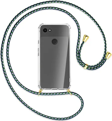 Produktbild von Handykette Backcover-Schutzhülle mit Band (Metall goldfarben) für Google Pixel 3a - grün/blau/weiß