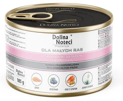Zdjęcie produktu dla Mokra karma dla psów małych ras Dolina Noteci Premium z indykiem, batatem i borówką 185 g
