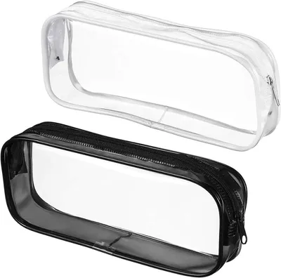 Image de Pochettes transparentes en PVC, lot de 2, étanches, grande capacité, transparentes, idéales pour les produits de maquillage et les stylos