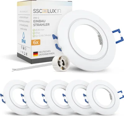 Produktbild von SSC-LUXon RW-2 6x Einbaustrahler Badezimmer IP44 - Spot rund weiß mit GU10 Fassung ohne Leuchtmittel – Einbauleuchte für Innen und Außen