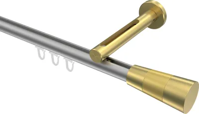 Produktbild von Interdeco Innenlaufstange / Gardinenstange mit Innenlauf Silbergrau / Messing-Optik, Typ Siteno Tanara (Konus Bicolor), 20 mm Ø 1-läufig, 520 cm