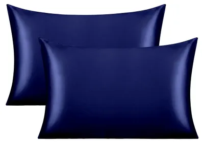 Produktbild von 2 Stück 50x75 cm Seidensatin-Kissenbezüge für Haar und Haut,  Kissenbezüge mit Hotelverschluss, Marineblau