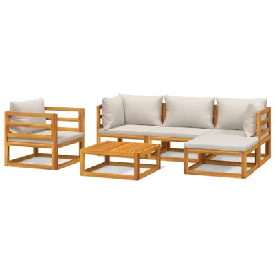 Immagine prodotto di set 6 pezzi da giardino con cuscini grigio chiaro in legno massiccio