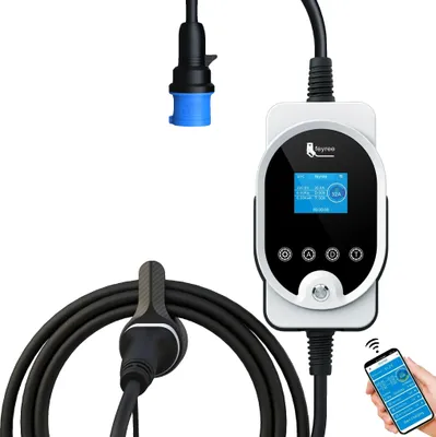 Immagine prodotto di Caricabatterie per veicoli elettrici, potenza 7 kW, corrente regolabile fino a 32 A, tipo 2 7,6 kW APP