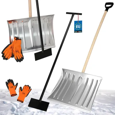 Image de KOTARBAU® Set pelle à neige avec manche en bois 137 cm racloir à glace 119 x 20 cm + gants chauds pelle à neige chasse-neige aluminium pelle à neige pousse-auto avec manche pelle avec manche