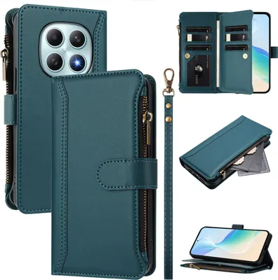Produktbild von Handyhülle für Xiaomi Redmi Note 15 Reißverschluss Geldbörse Kunstleder Klapphülle mit Kartensteckplatz, Ständer, Handschlaufe Grün
