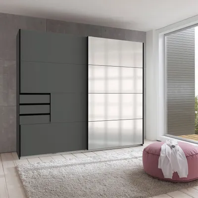 Produktbild von Schwebetürenschrank 2-türig 225cm, graphit mit Spiegelfront, STRATFORD-43