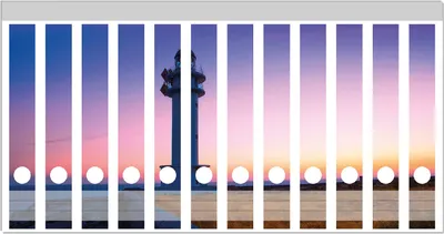 Produktbild von Wallario Ordnerrücken Sticker, selbstklebend für schmale Ordner, 12 Stück, Motiv Leuchtturm am Abend auf den Balearen Malerischer Himmel