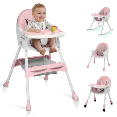 Produktbild von FCH Hochstuhl Baby 3-in-1 Baby Stuhl - Kinderhochstuhl - Klappbarer Esszimmerstuhl, Kinderwagen - Mitwachsstuhl und Babystuhl für Neugeborene-Rosa