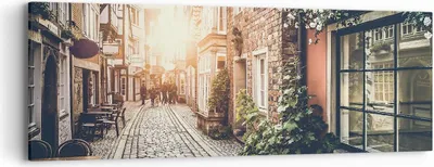 Produktbild von Bild auf Leinwand - Leinwandbild - Straße Haus Leute - 90x30cm - Wand Bild - Wanddeko - Wandbilder - Leinwanddruck - Bilder - Kunstdruck - Wanddekoration - Leinwand bilder - Wandkunst - AB90x30-3631