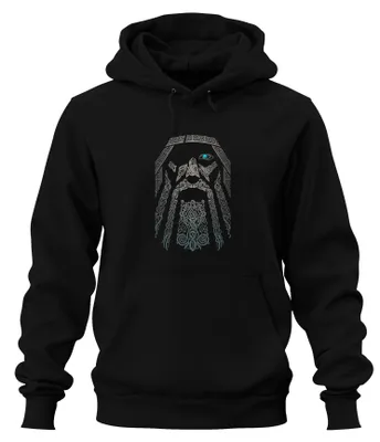 Obrázek produktu pro Viking Odin Celtic Knot Pattern Nordic Woven Viking Uni mikina s kapucí, černá, M