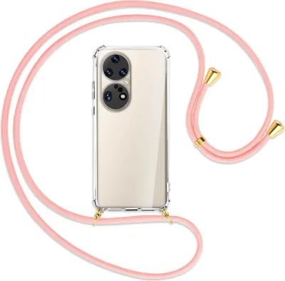 Produktbild von Handykette Backcover-Schutzhülle mit Band (Metall goldfarben) für Huawei P50 Pro - rosa
