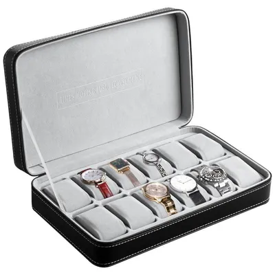 Imagen del producto de Caja para relojes de hombre con 12 compartimentos, fabricada en cuero sintético de lujo