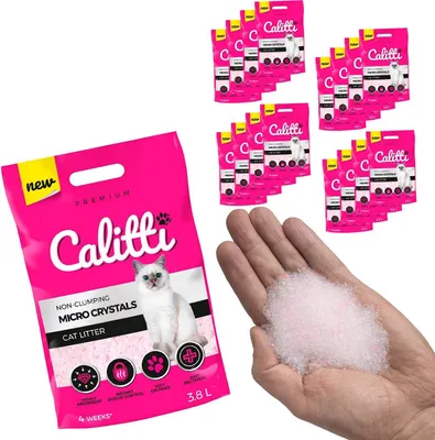 Produktbild von Calitti Micro Silikat Katzenstreu – Premium Kristallstreu, antibakteriell & staubfrei – 16er Set (16 × 3,8 L = 60,8 L)