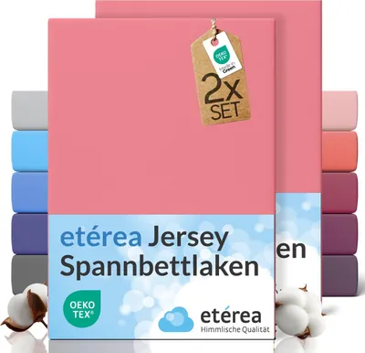 Produktbild von etérea Spannbettlaken Jersey 2 Stück - 80x160 cm - Bettlaken - 100 % Baumwolle - Rosa