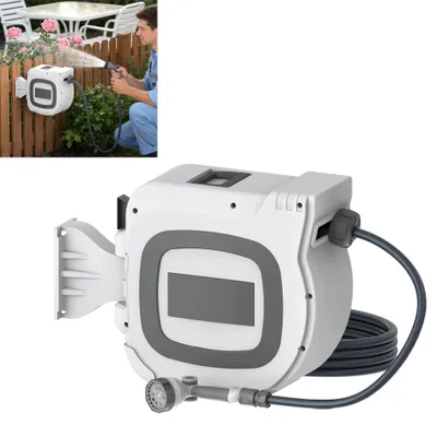 Produktbild von LZQ Schlauchtrommel 30m Schlauchaufroller Gartenschlauch mit Wasserpistole Aufroller automatisch 1/2" Anschluss Garten Schlauchbox, Weiß