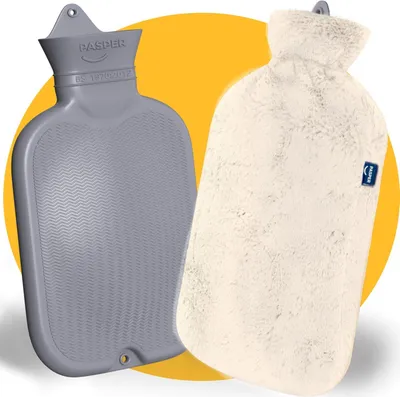 Productafbeelding van Warmwaterkruik met overtrek - extra groot - 3,5 liter XXL - naadloos - beige