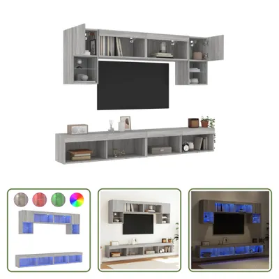 Obrázek produktu pro The Living Store 6dílná nástěnná skříňka s LED osvětlením Šedý materiál na bázi dřeva Sonoma